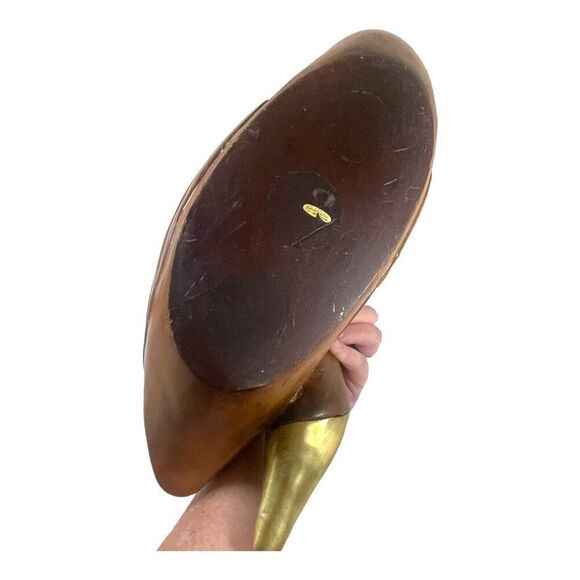 Large Vintage Midcentury Modern Wooden Swan Sculpture Goose Brass Beak 13” Wood - Picture 7 of 9